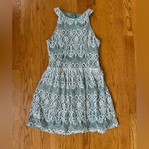 Altar'd State Seafoam Lace-Overlay Mini Dress